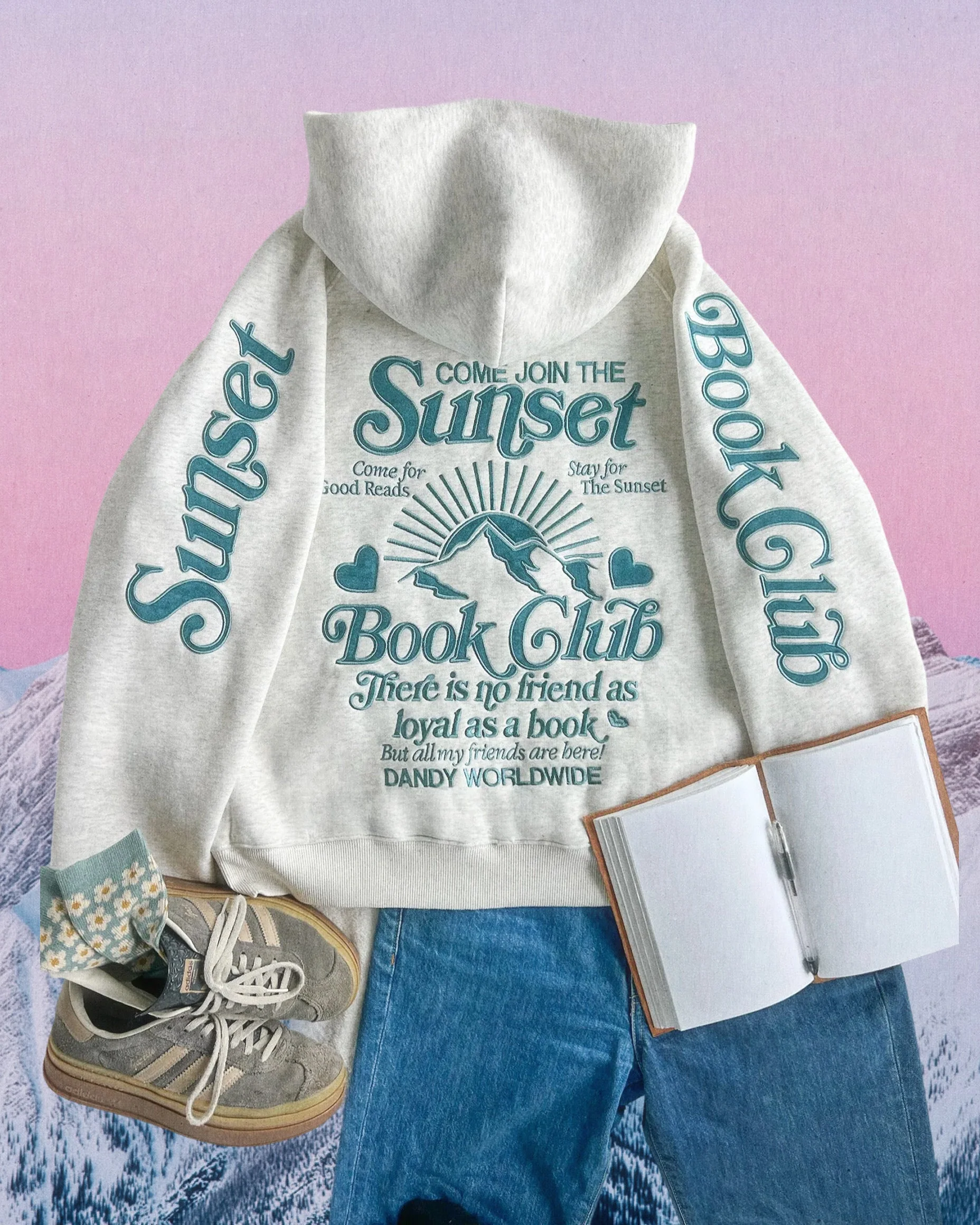 "Book Club" Oversized Lux Hoodie in Heather Gray and Blue - Image 5