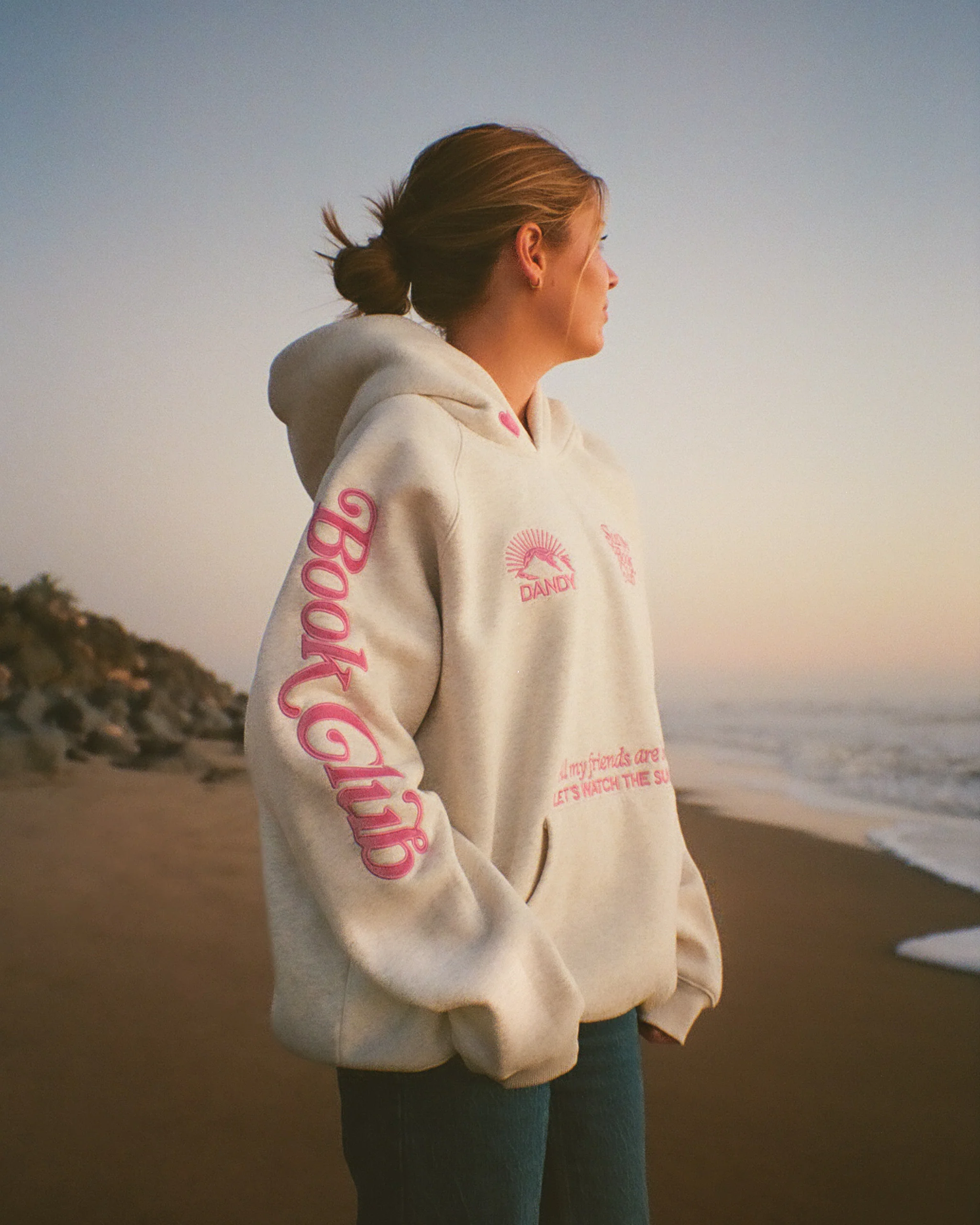 "Book Club" Oversized Lux Hoodie in Heather Gray and Pink - Image 7