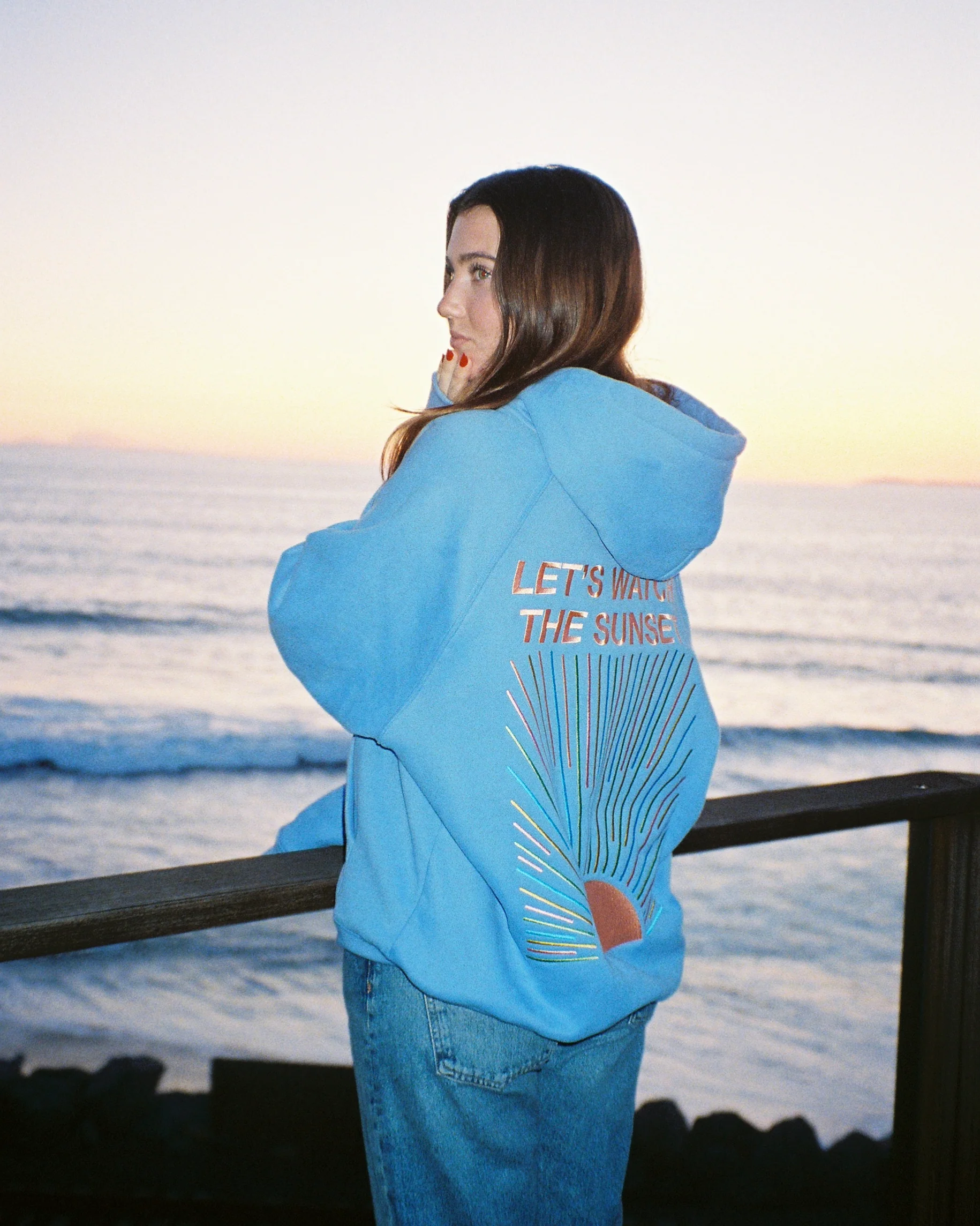 "Let's Watch the Sunset" Oversized Lux Hoodie in Blue - Image 5