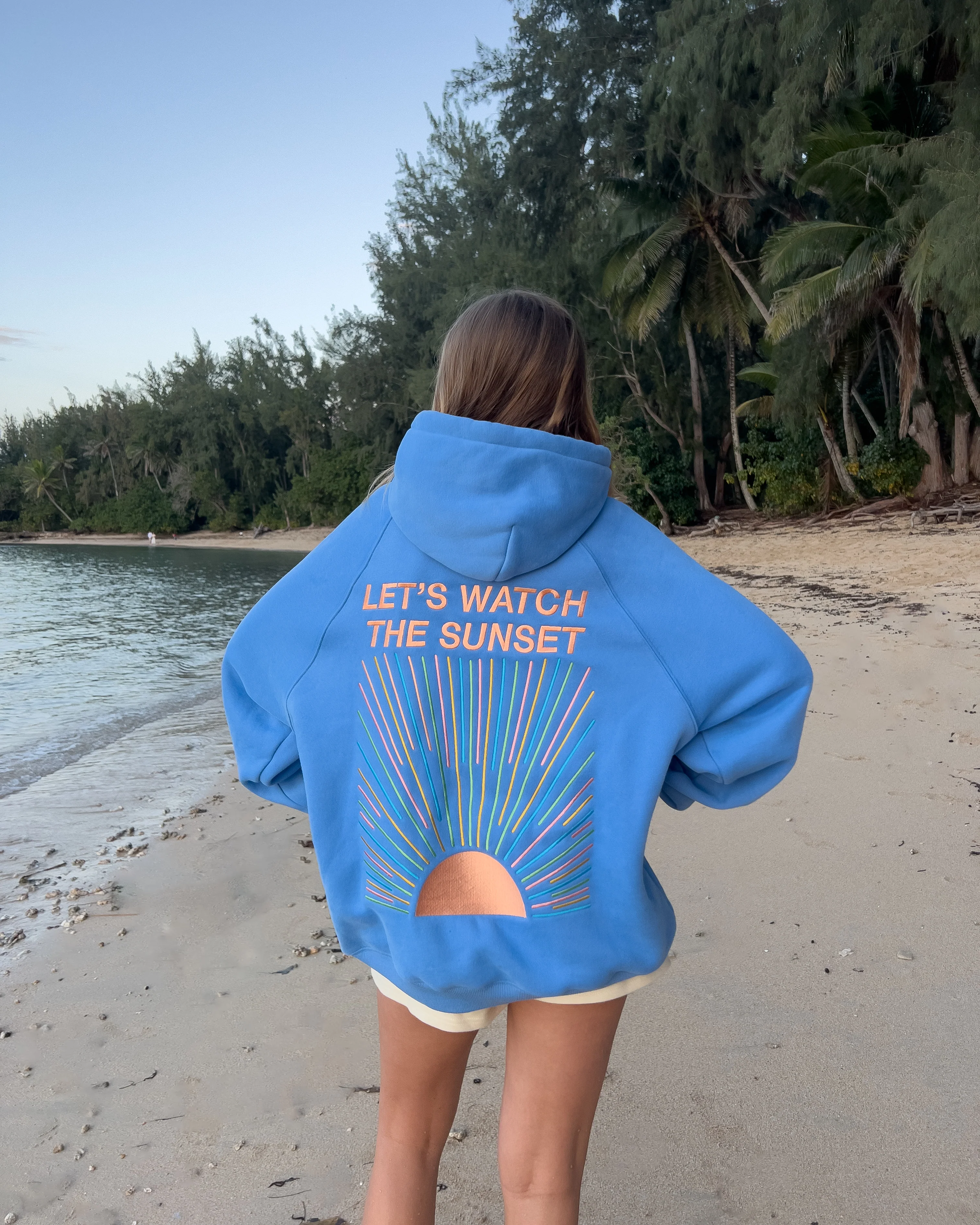 "Let's Watch the Sunset" Oversized Lux Hoodie in Blue - Image 6