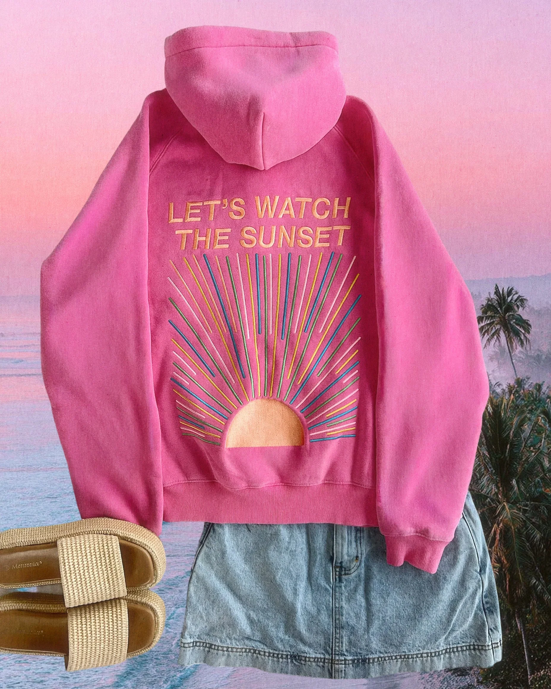 "Let's Watch the Sunset" Oversized Lux Hoodie in Vintage Washed Pink - Image 4