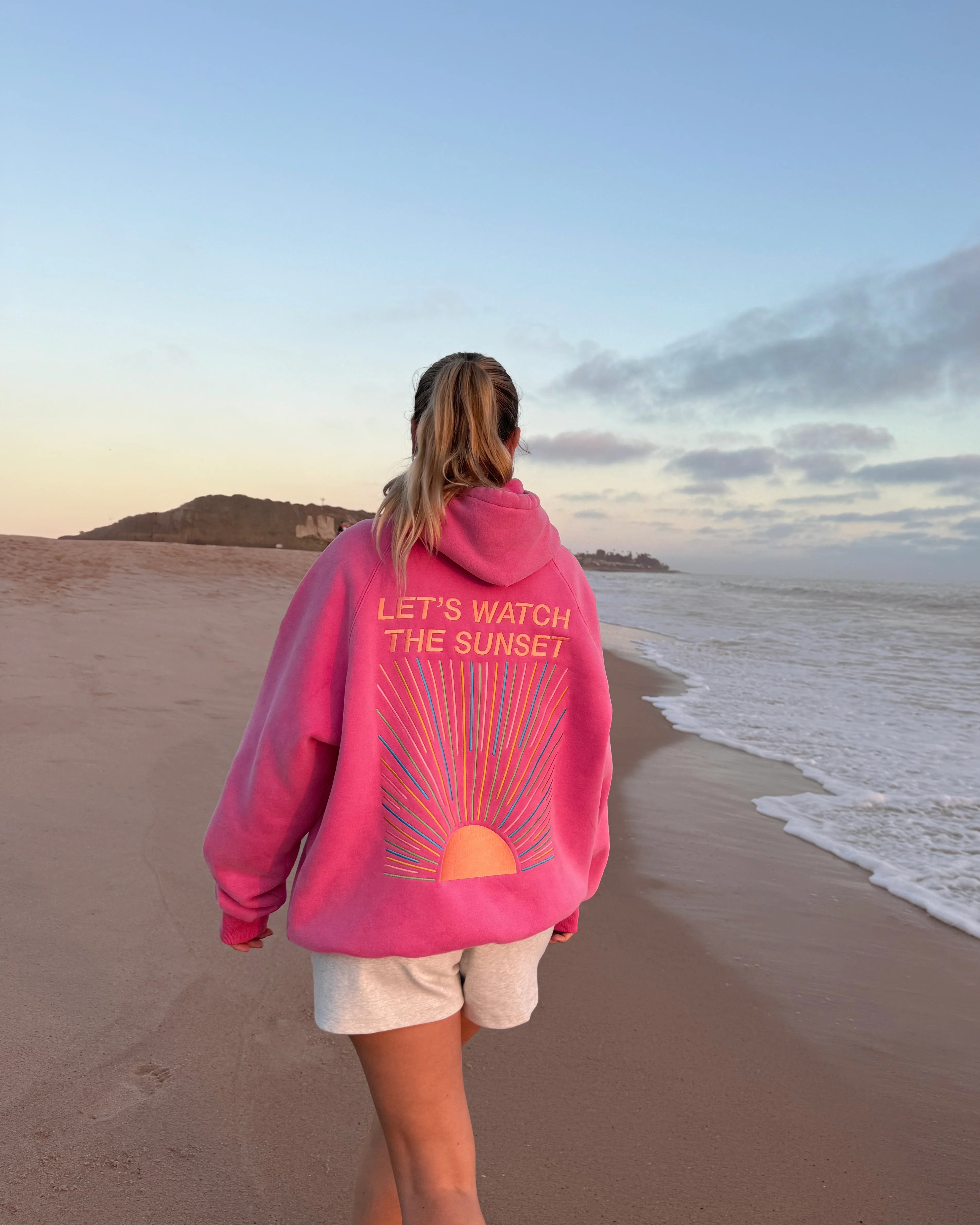 "Let's Watch the Sunset" Oversized Lux Hoodie in Vintage Washed Pink - Image 6