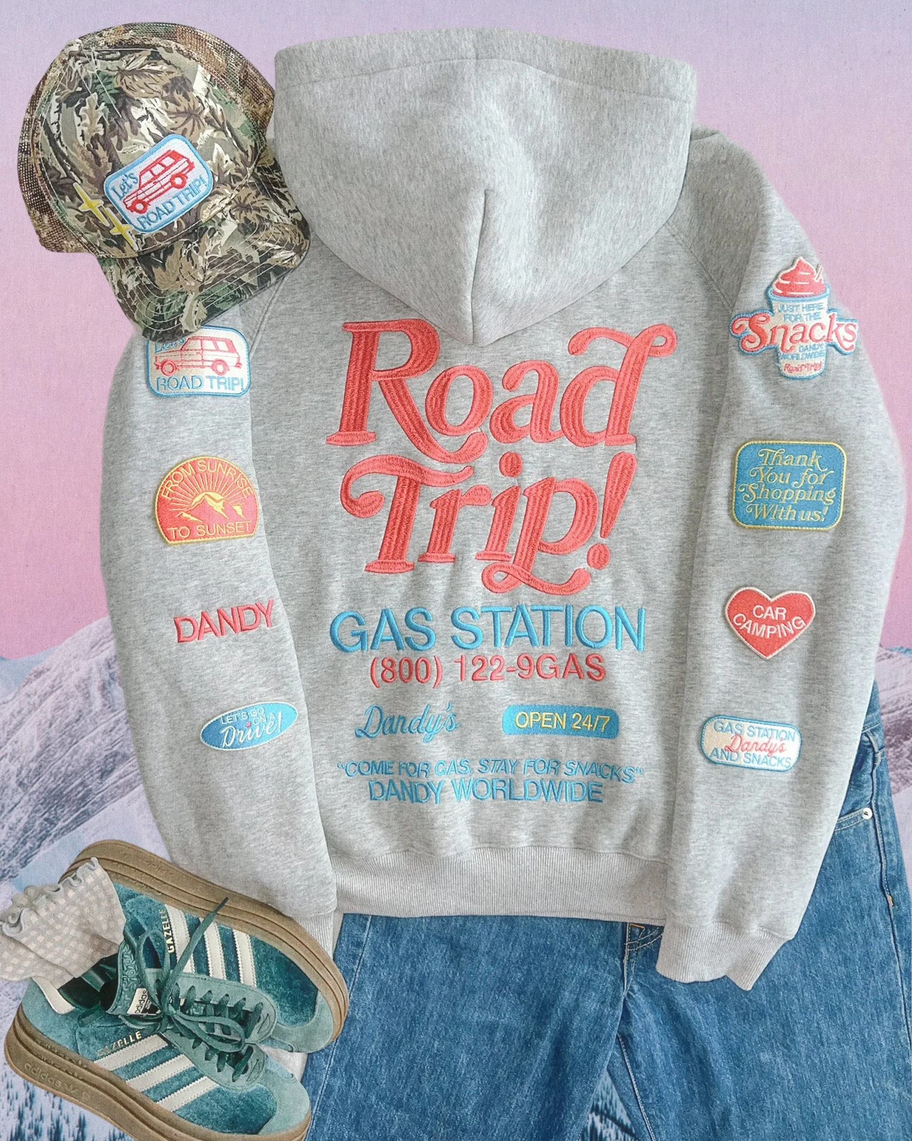 "Road Trip!" Oversized Lux Hoodie in Dark Heather - Image 6